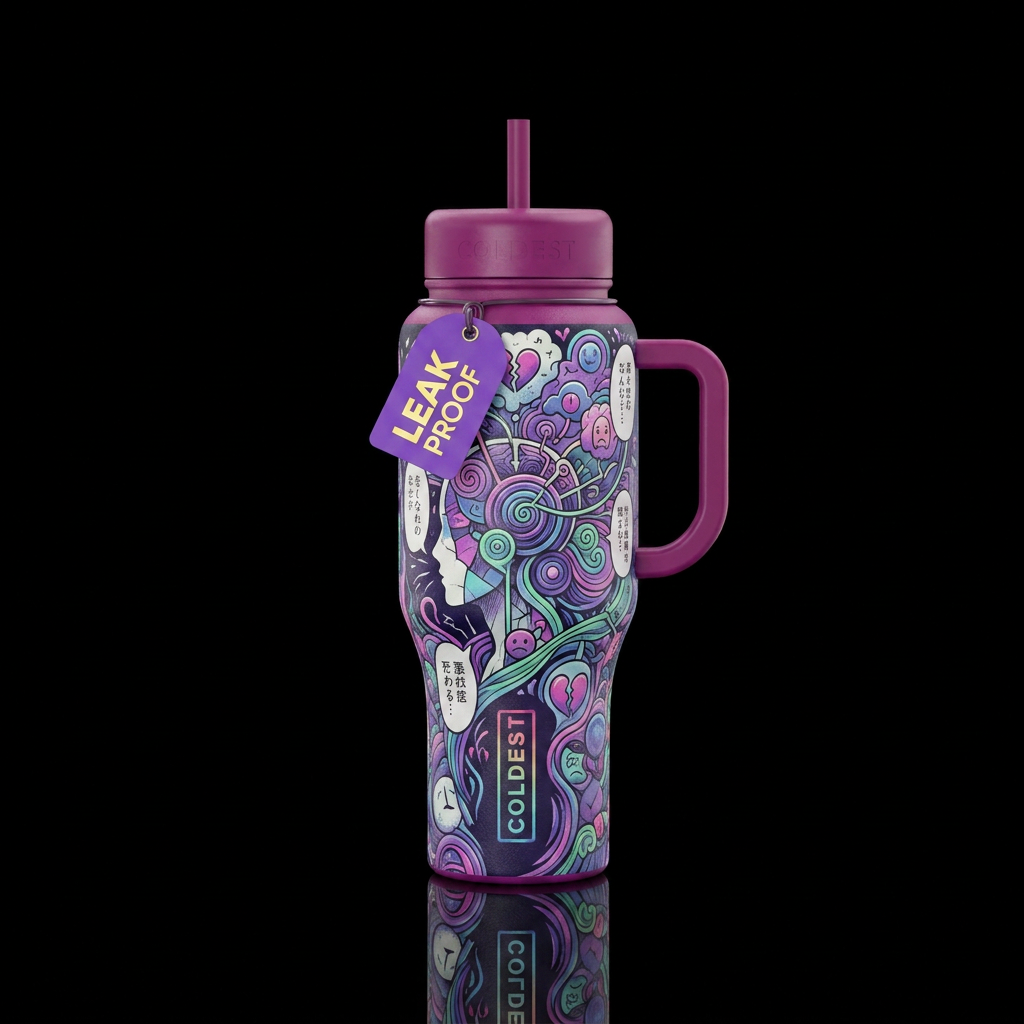 abstract representation of mental illness in manga... water bottle design