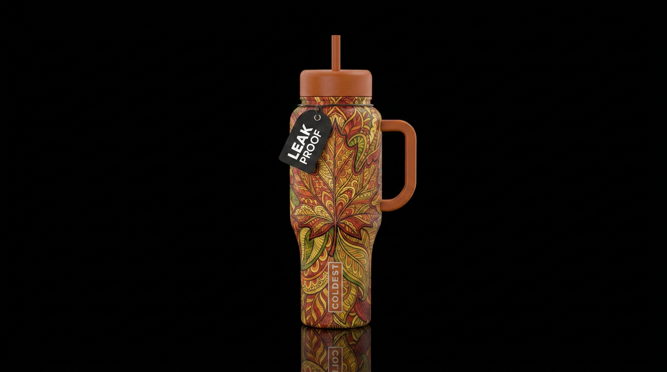 zentangle sugar maple in fall colors matte texture... water bottle design