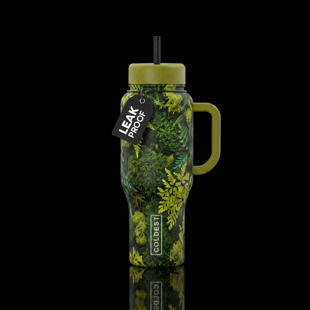 botanical vibe Moss and Chartreuse Green water bottle design