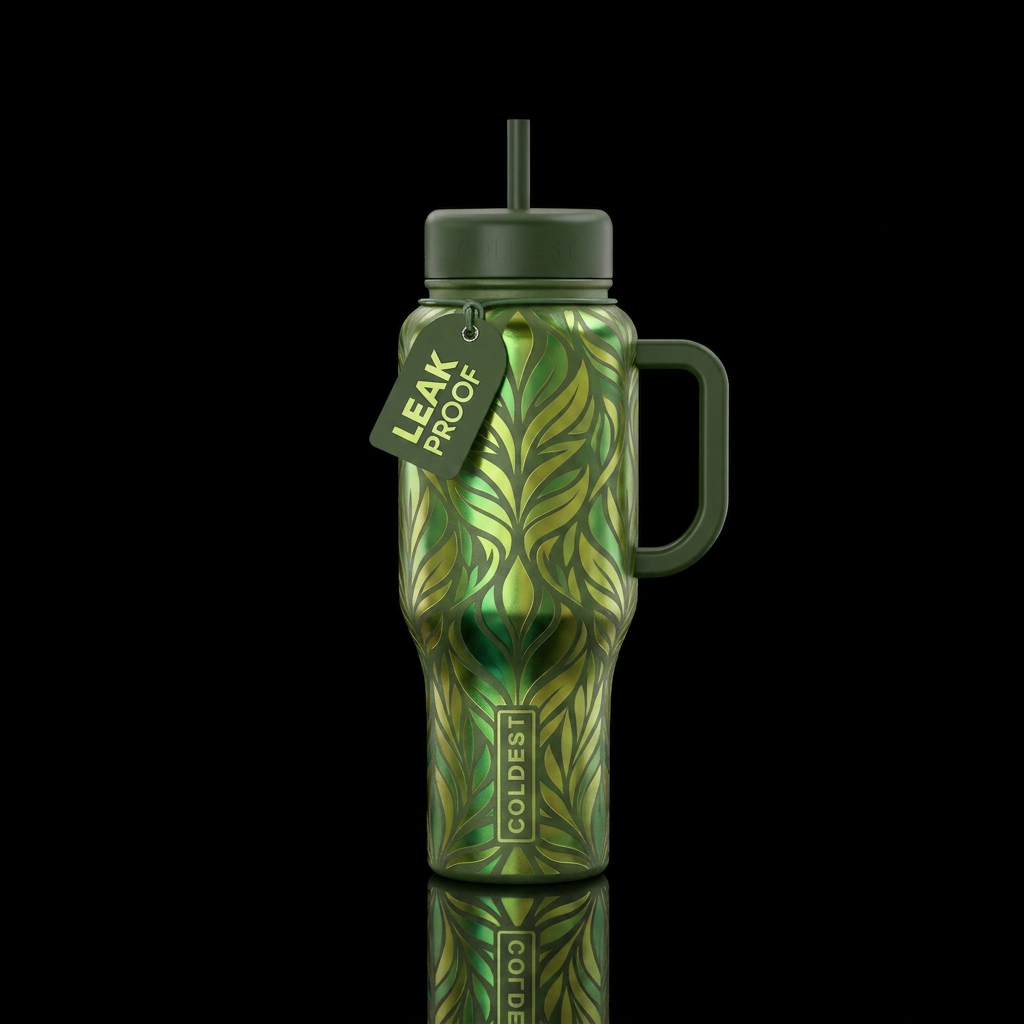 abstraCT botanical vibe Moss and Chartreuse Green ... water bottle design