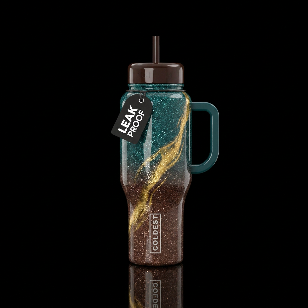 GLOSSY GLITTER ombre swirl chocolate brown dark te... water bottle design