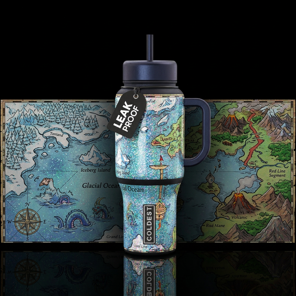 GLOSSY GLITTER map of coldest world drawn in the s... water bottle design