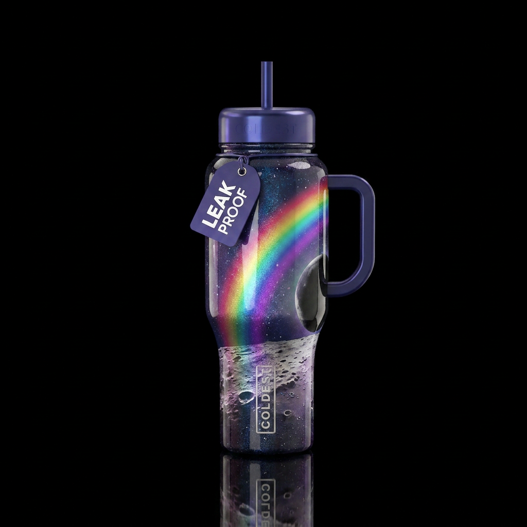 Glossy textured Moonbow water bottle design
