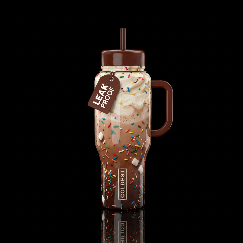 Ombre hot chocolate with whipped cream and sprinkl... water bottle design