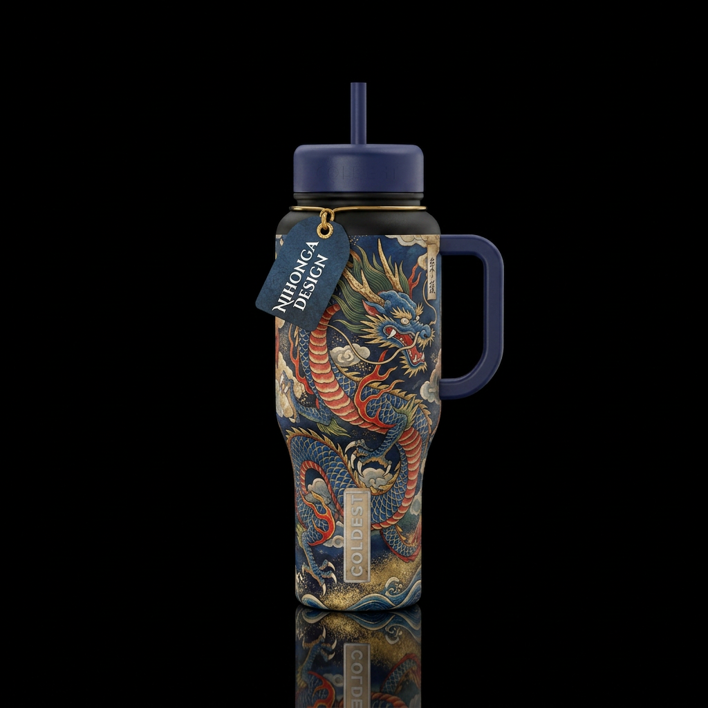 Nihonga style dragon water bottle design
