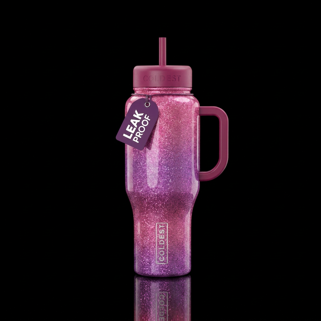 Kiku pink and purple sparkle glossy water bottle design