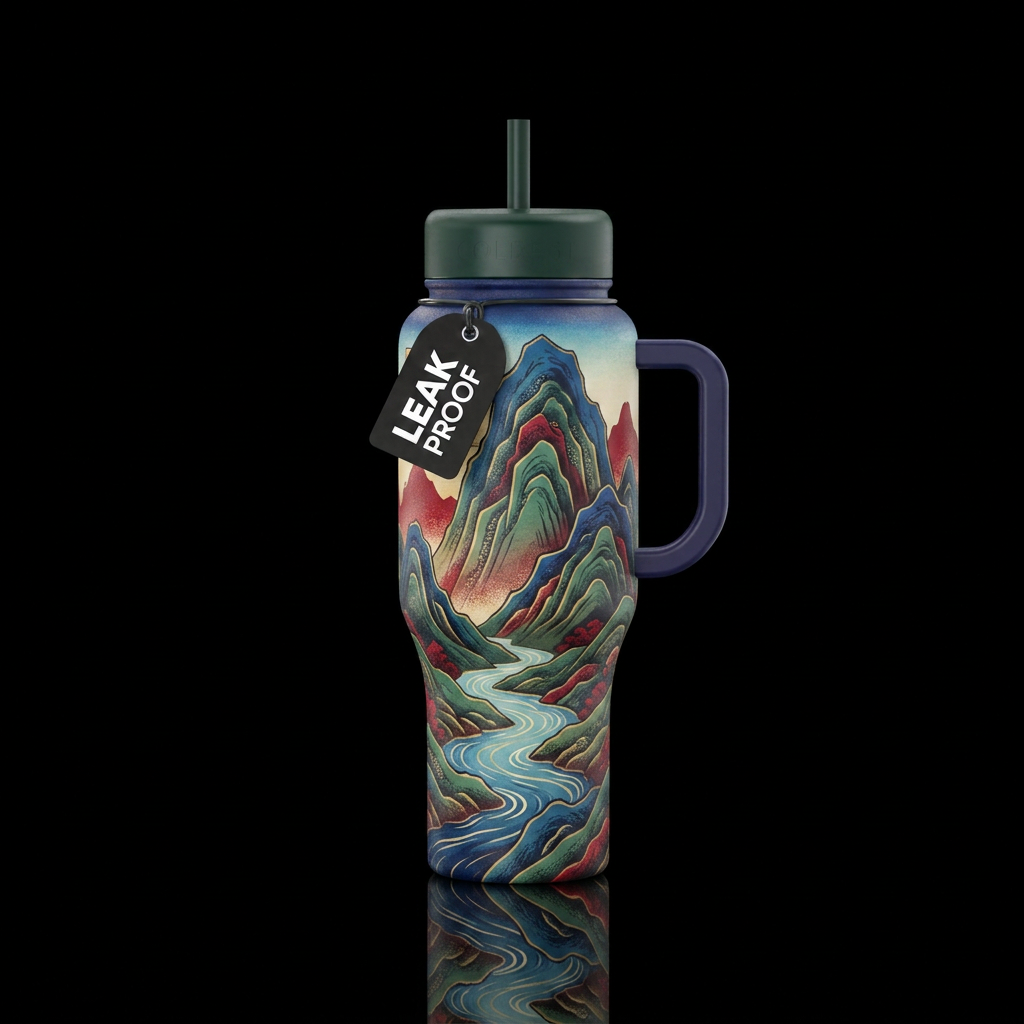 Japanese  yama design kawasaki river symbolizing c... water bottle design