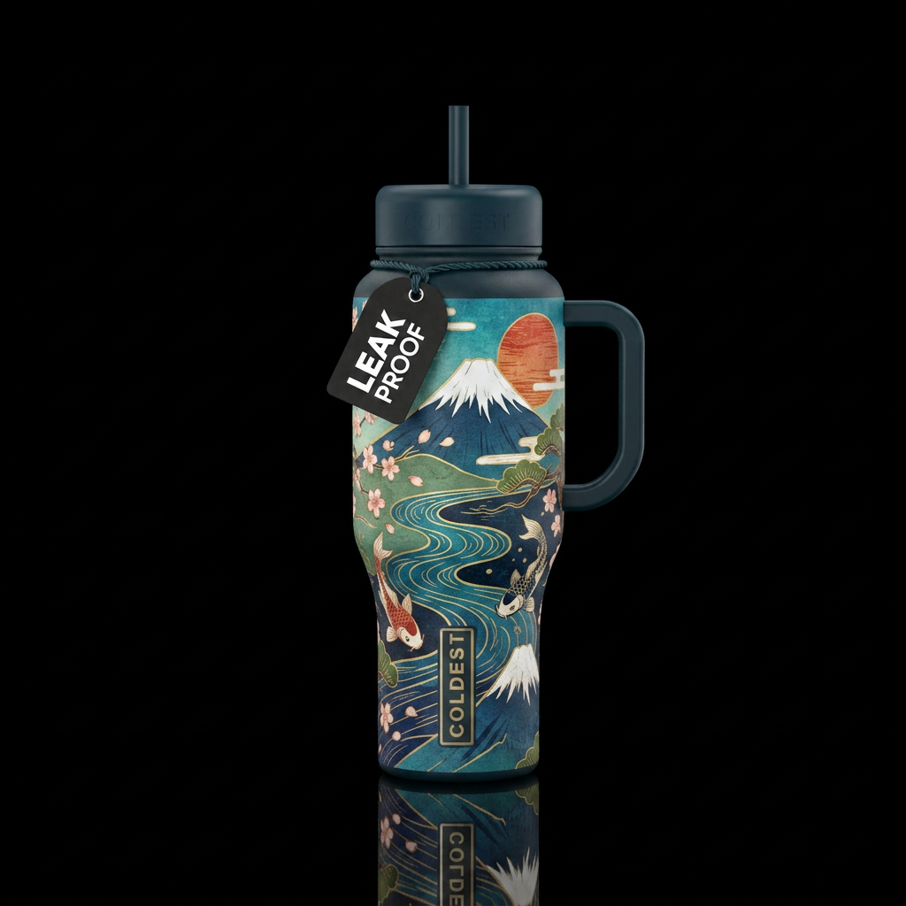 Japanese  yama design kawasaki river symbolizing c... water bottle design