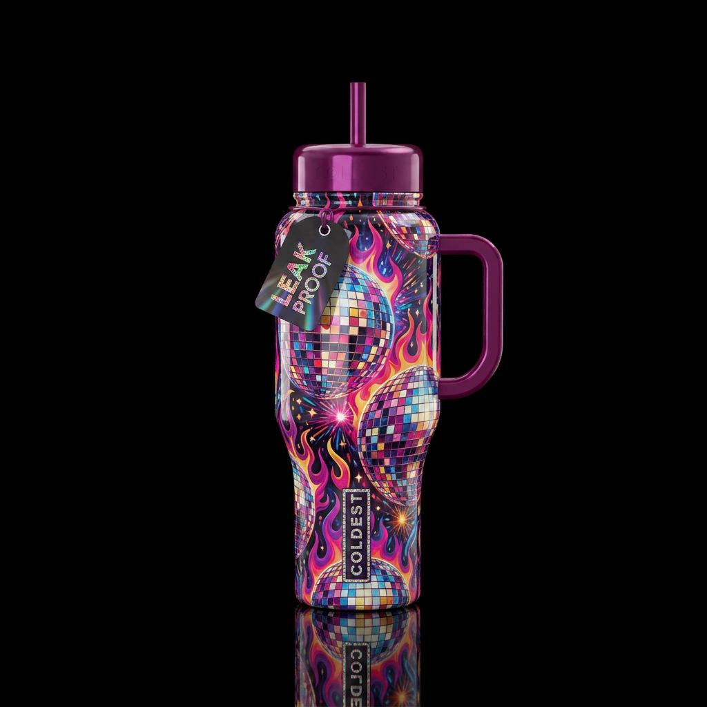 Disco inferno water bottle design
