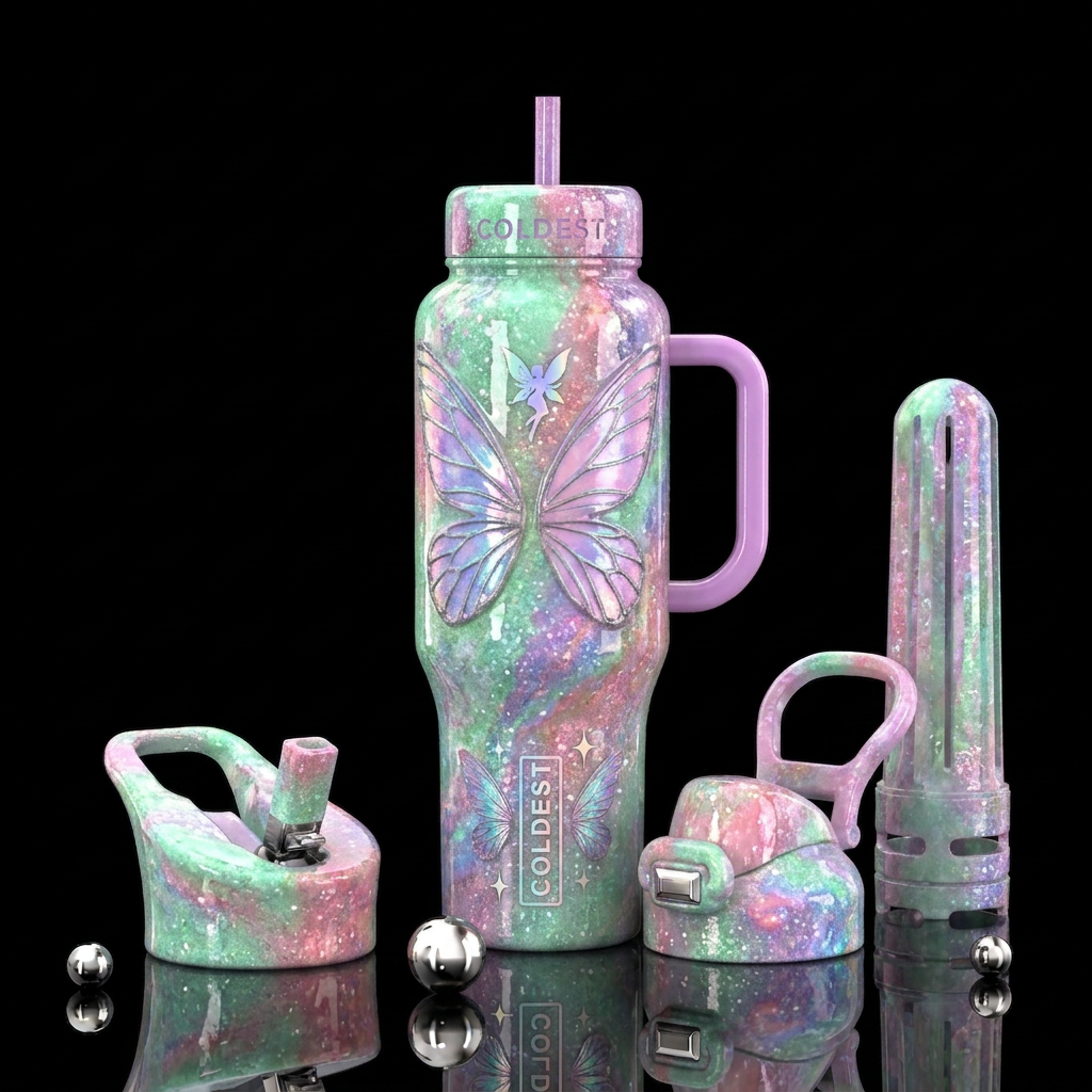 faerie core textured glossy pastel glittercolors water bottle design