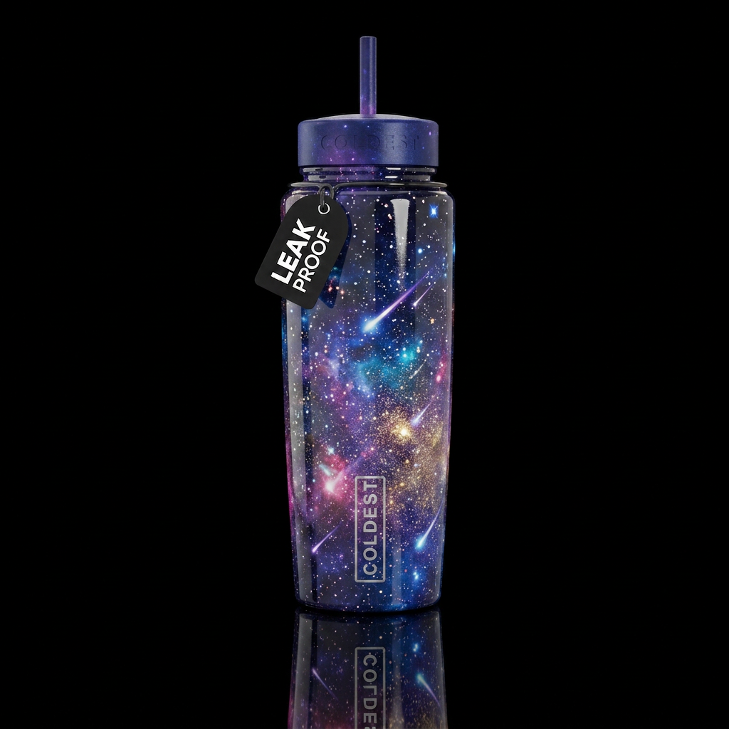 Shooting stars across the galaxy sparkle glossy water bottle design