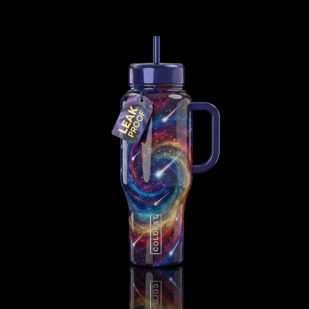 Shooting stars across the galaxy rainbow swirling ... water bottle design