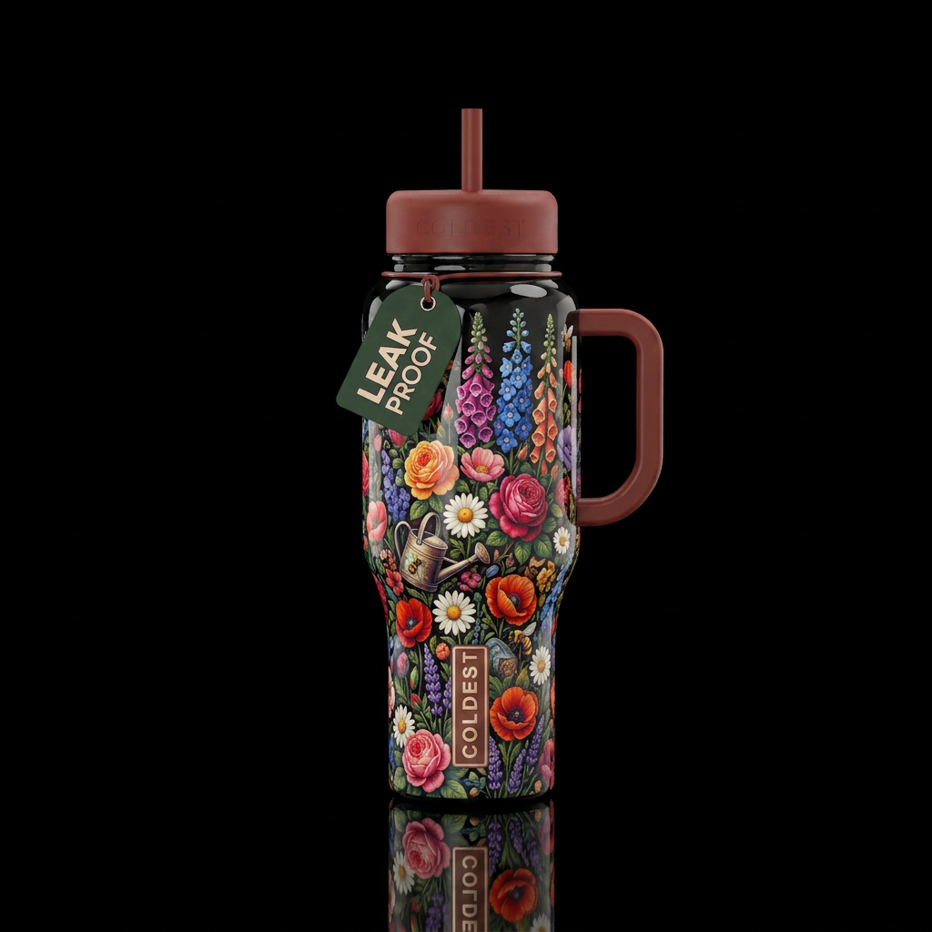 Cozy flower garden core glossy water bottle design