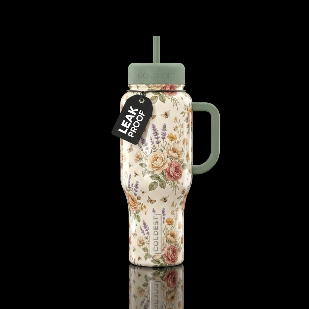 Cozy cottage shabby chicflower garden core glossy water bottle design
