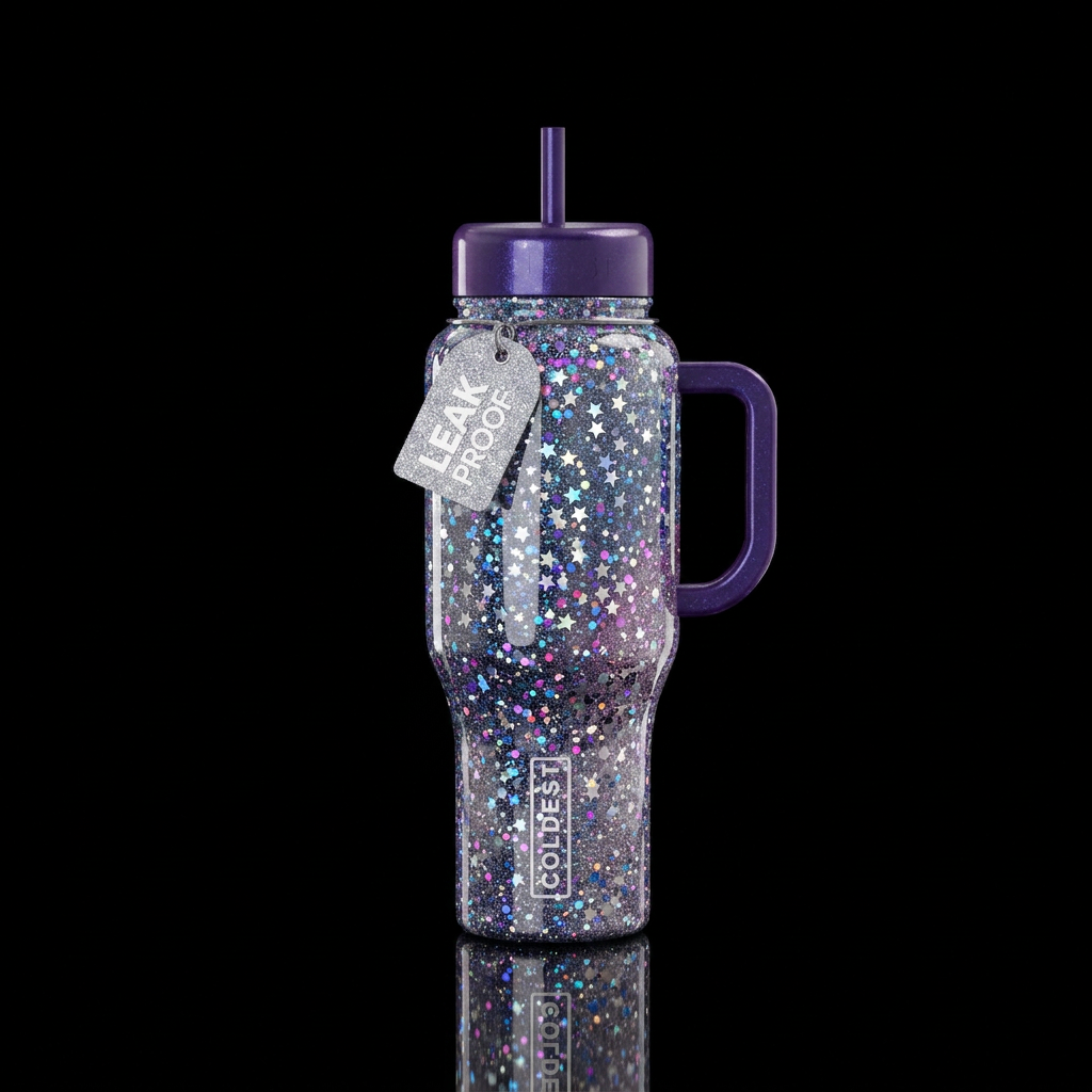 Star girl aesthetic glitter glossy water bottle design