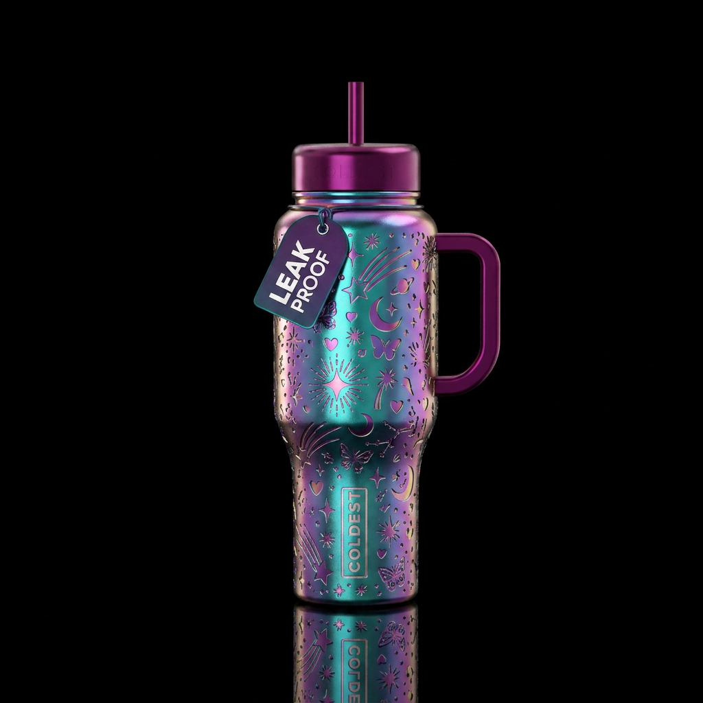 Star girl aesthetic metallic etched water bottle design