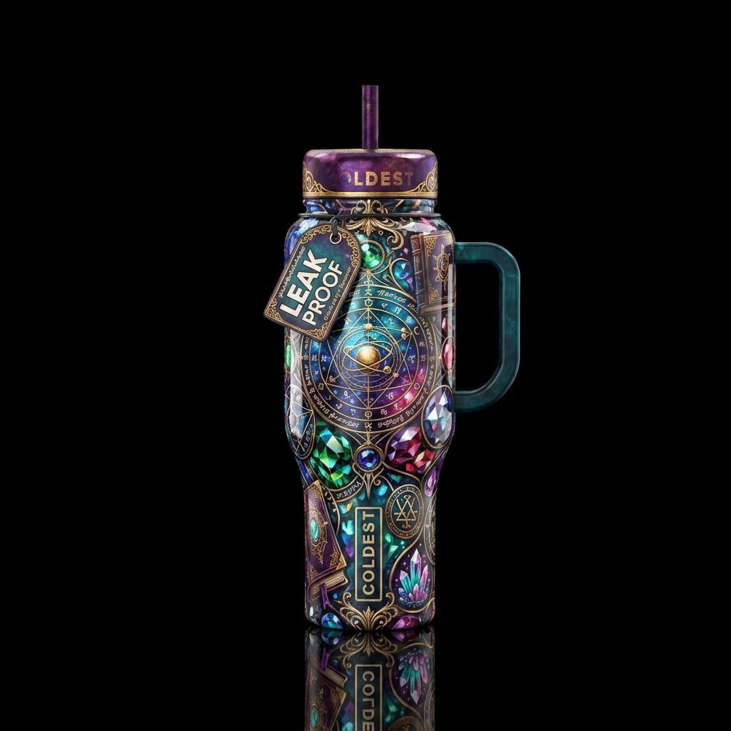 Dark Magical glissy Academia aesthetic water bottle design