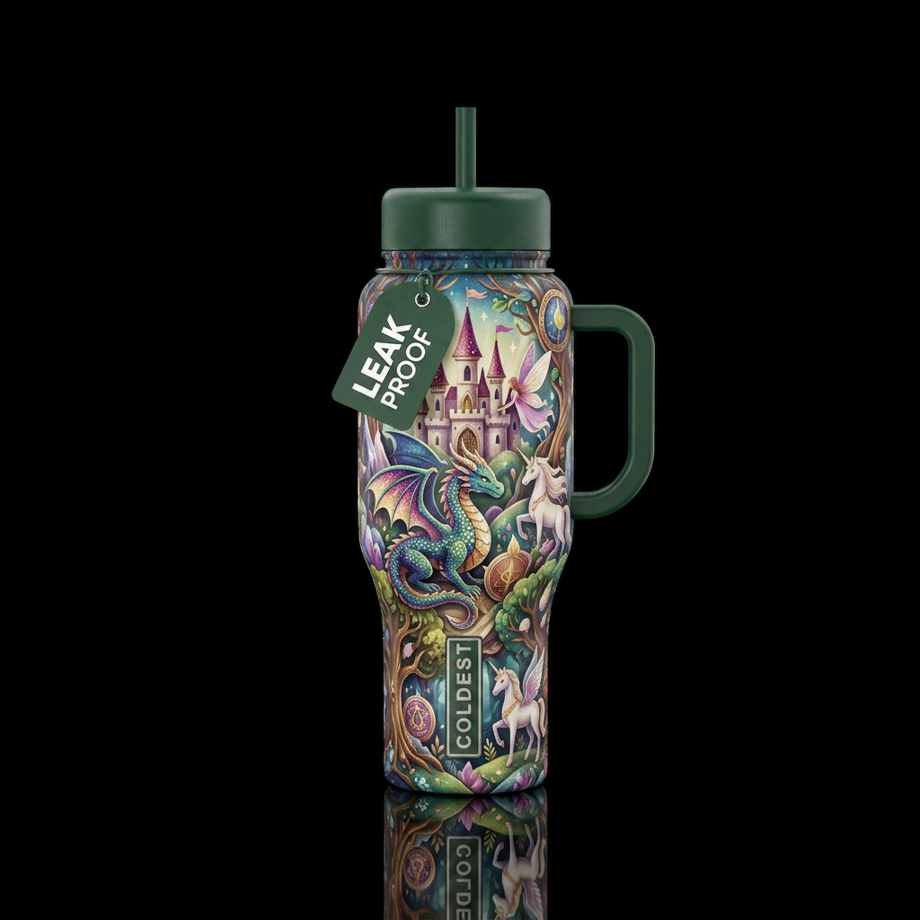 Pop up book mythical fantasy fairytale water bottle design