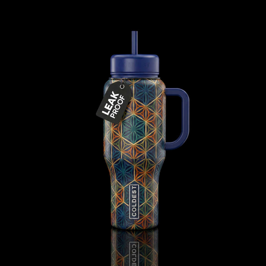 Kumiko hexagonal interlocking pieces pattern water bottle design