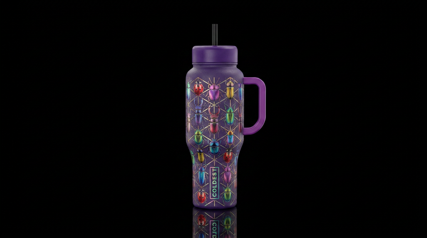 Kumiko pattern made from different types of Beatle... water bottle design