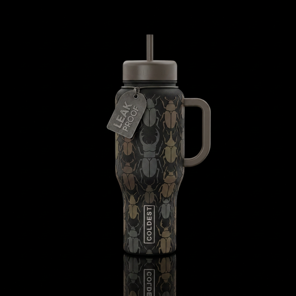 Kumiko pattern made from different types of Beatle... water bottle design