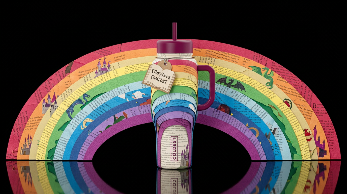 Rainbow made of fairytale pages paper craft water bottle design
