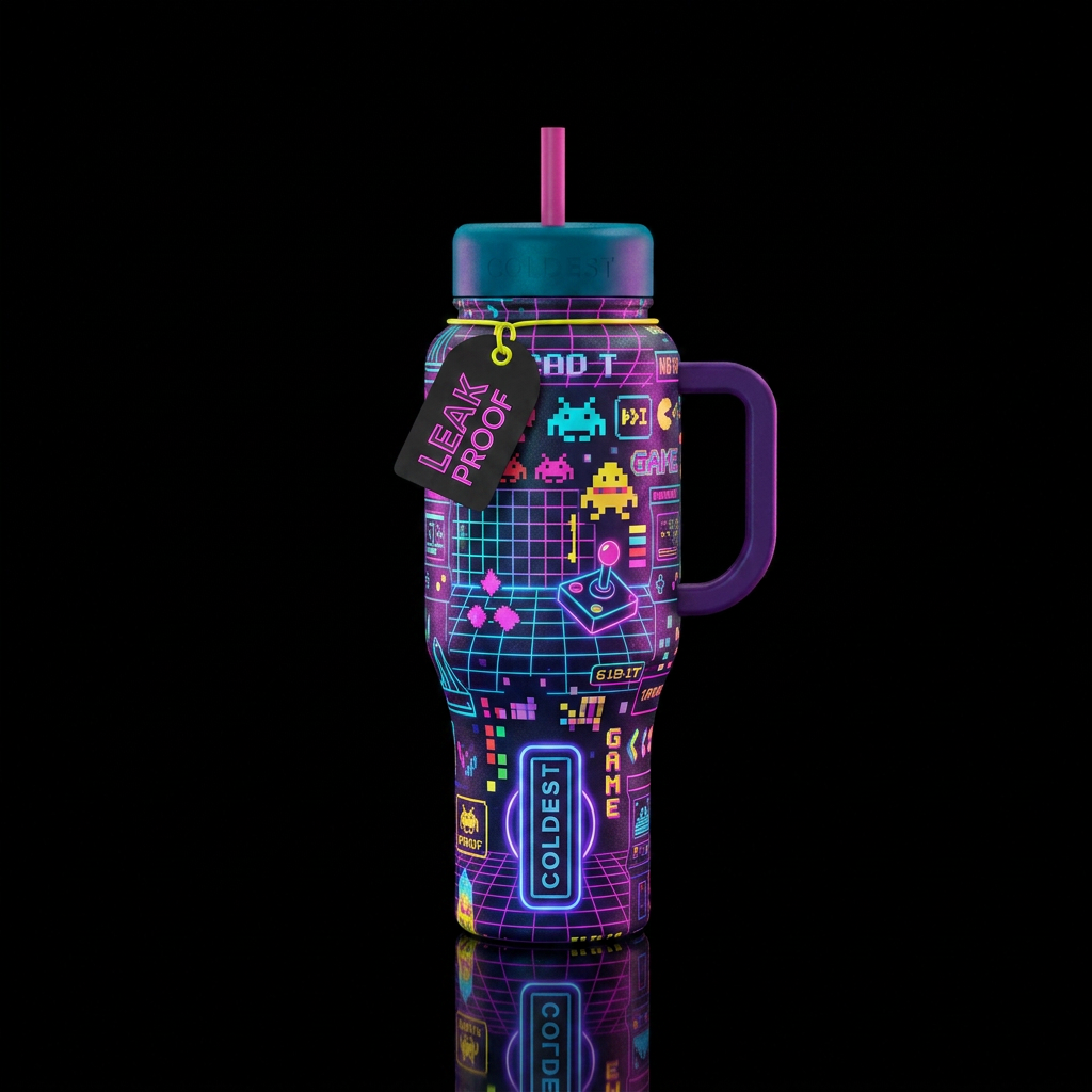 arcade core aesthetic' water bottle design