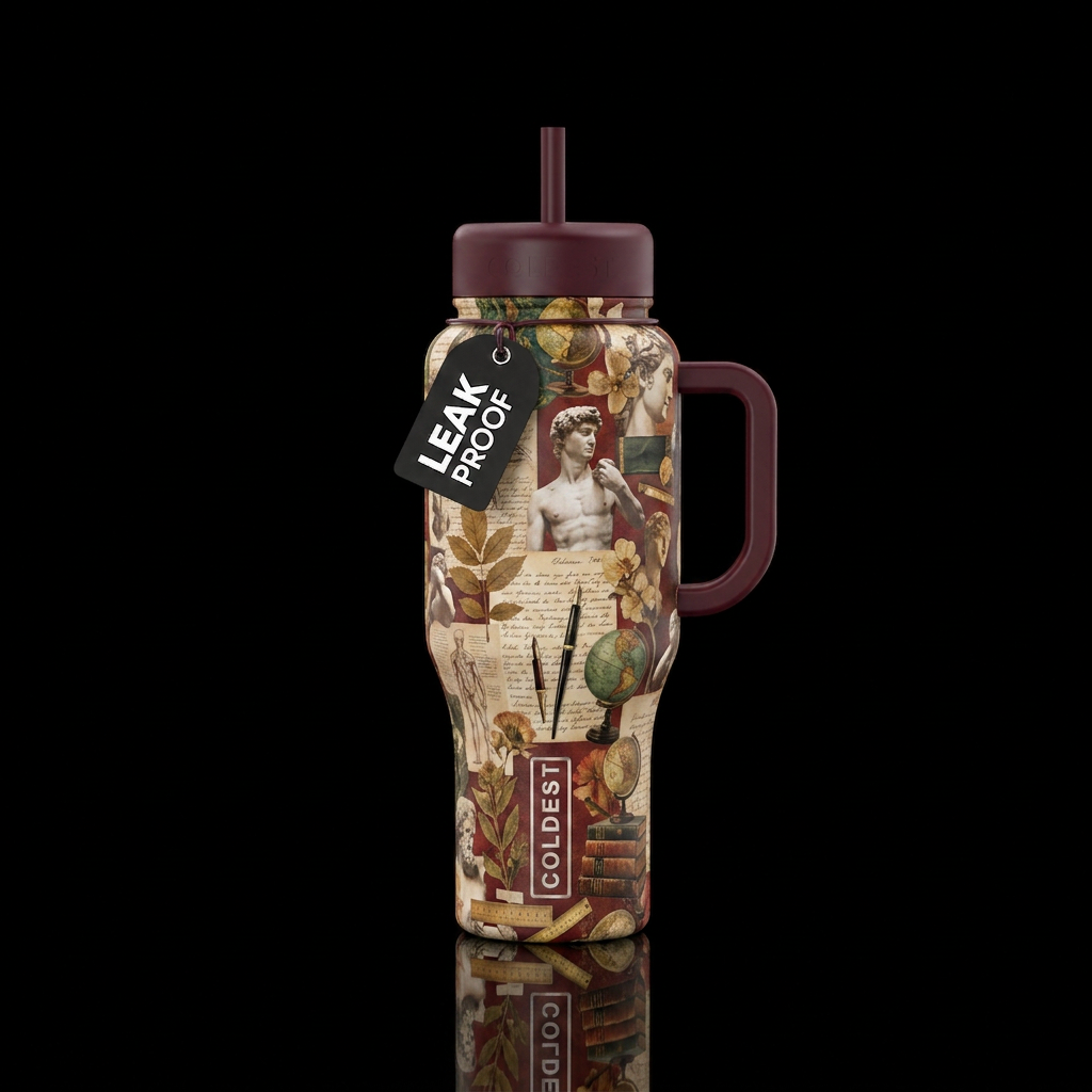art acedamia aesthetic water bottle design