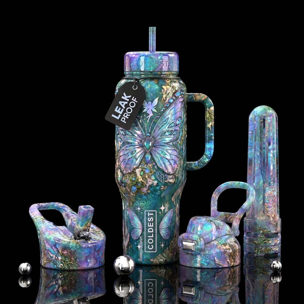 faerie core textured glossy jewel tones water bottle design