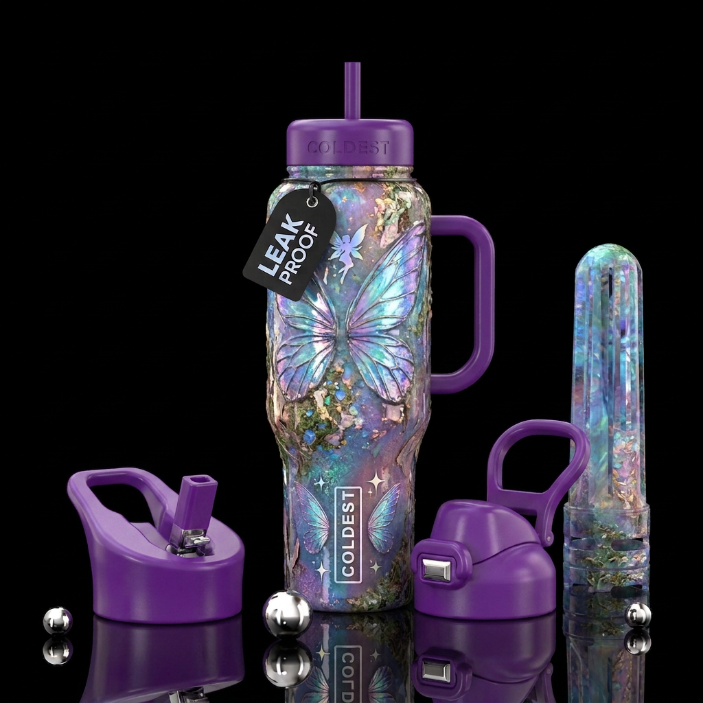 faerie core textured glossy jewel tones shimmer water bottle design