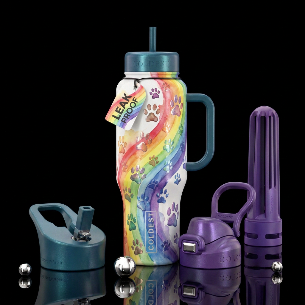 Water color rainbow bridge with different animal p... water bottle design