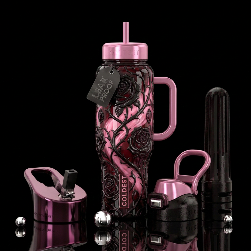 Dark romantasy glossy textured add a swirl of soft... water bottle design