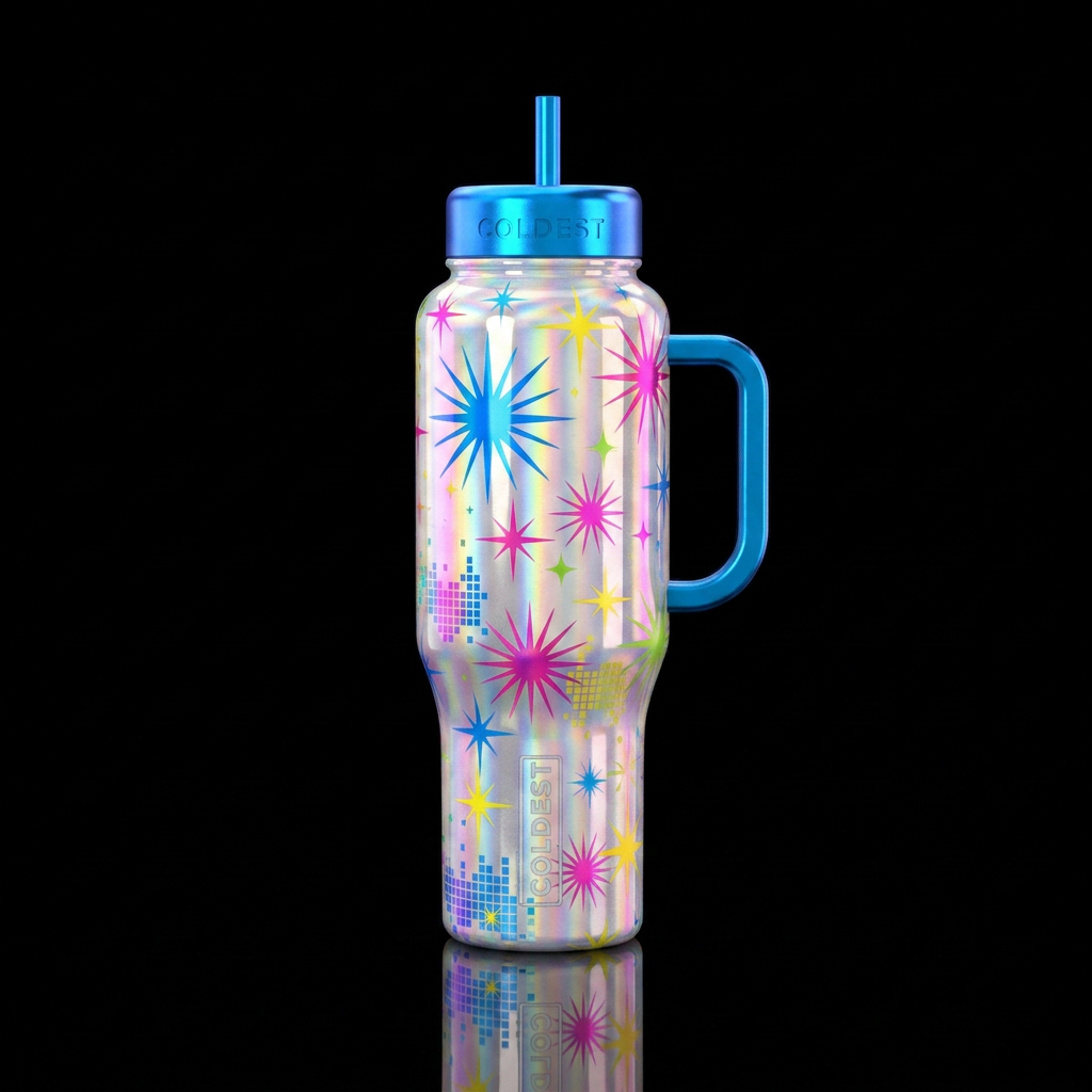 2000s aesthetic with star bursts water bottle design