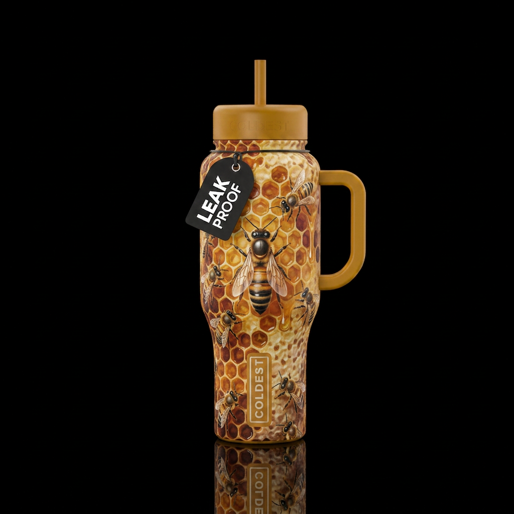 Beehive with worker bees and the queen water bottle design