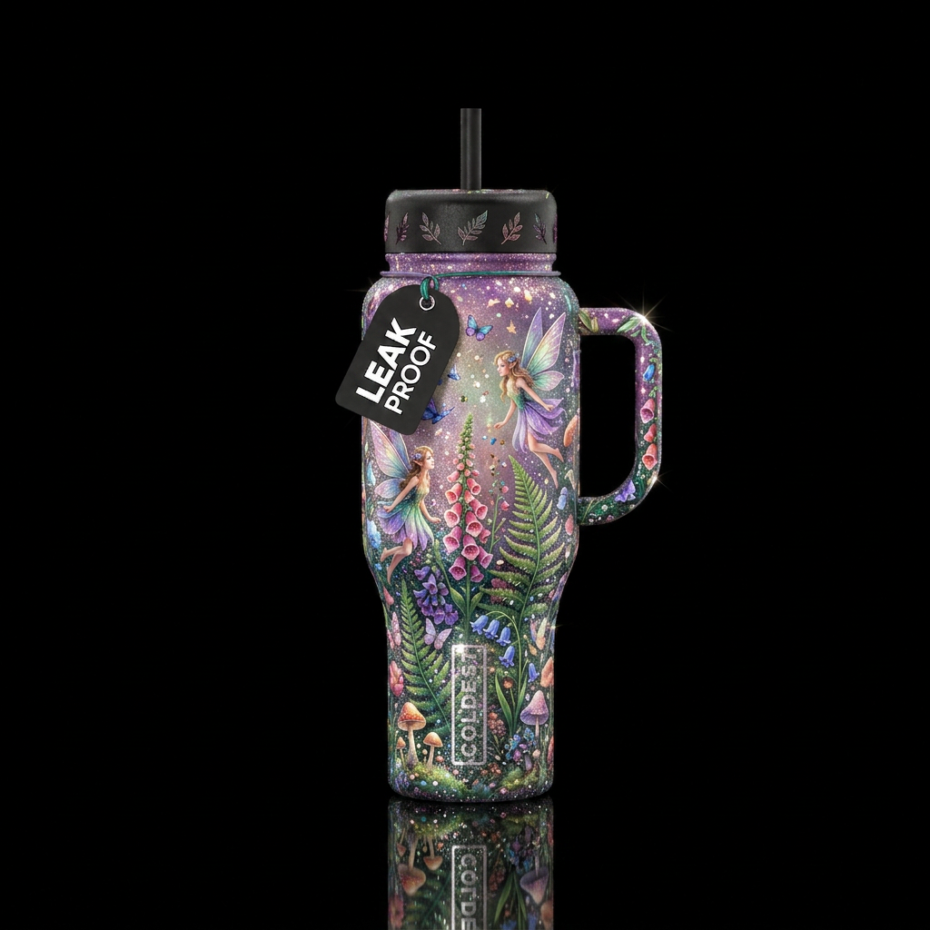 faeriecore summer with highlights of sparkle gloss... water bottle design