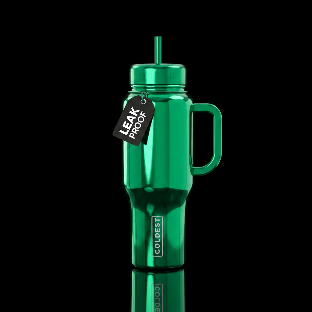 Emerald green jewelry tone metallic glossy water bottle design