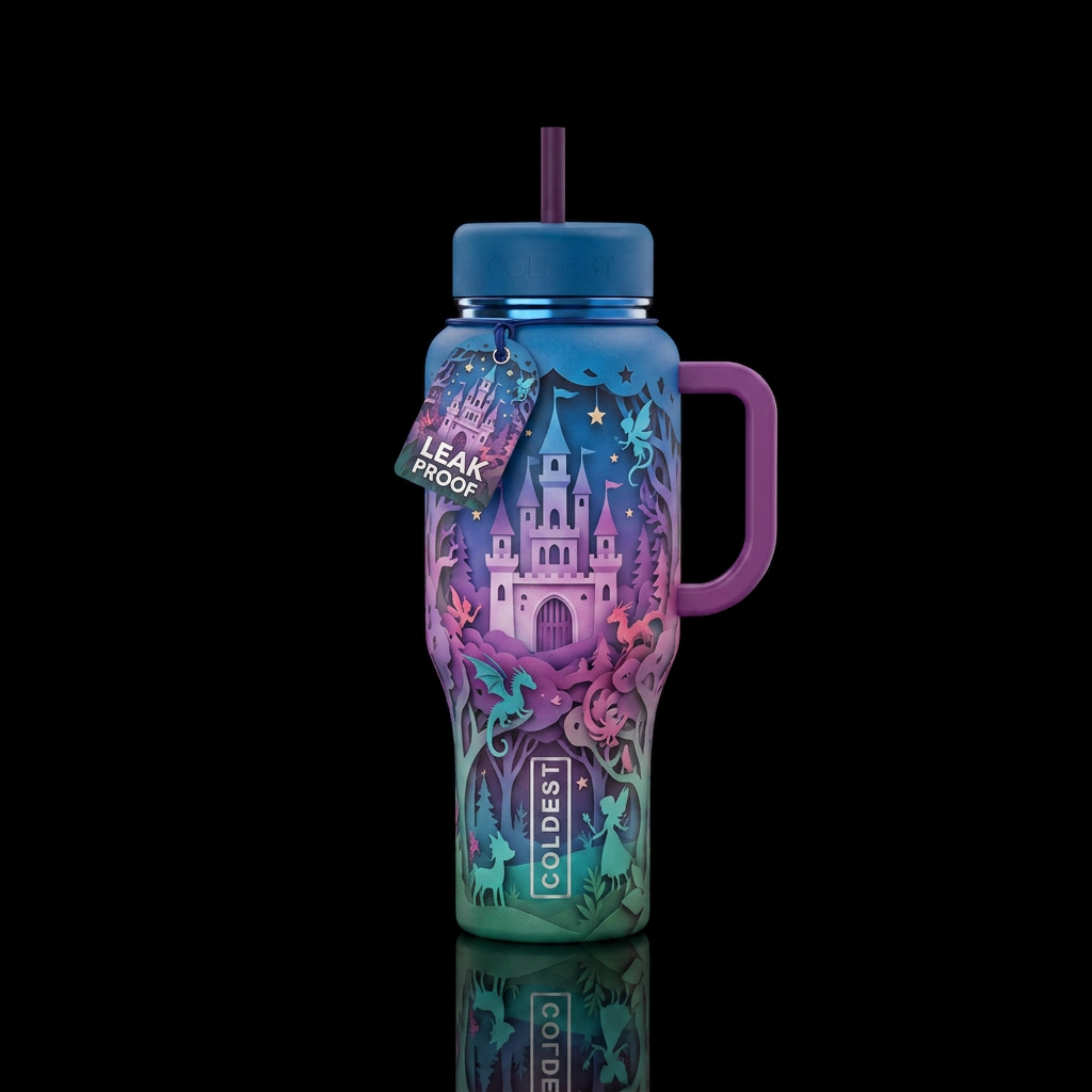 Fairytale papercraft ombre water bottle design