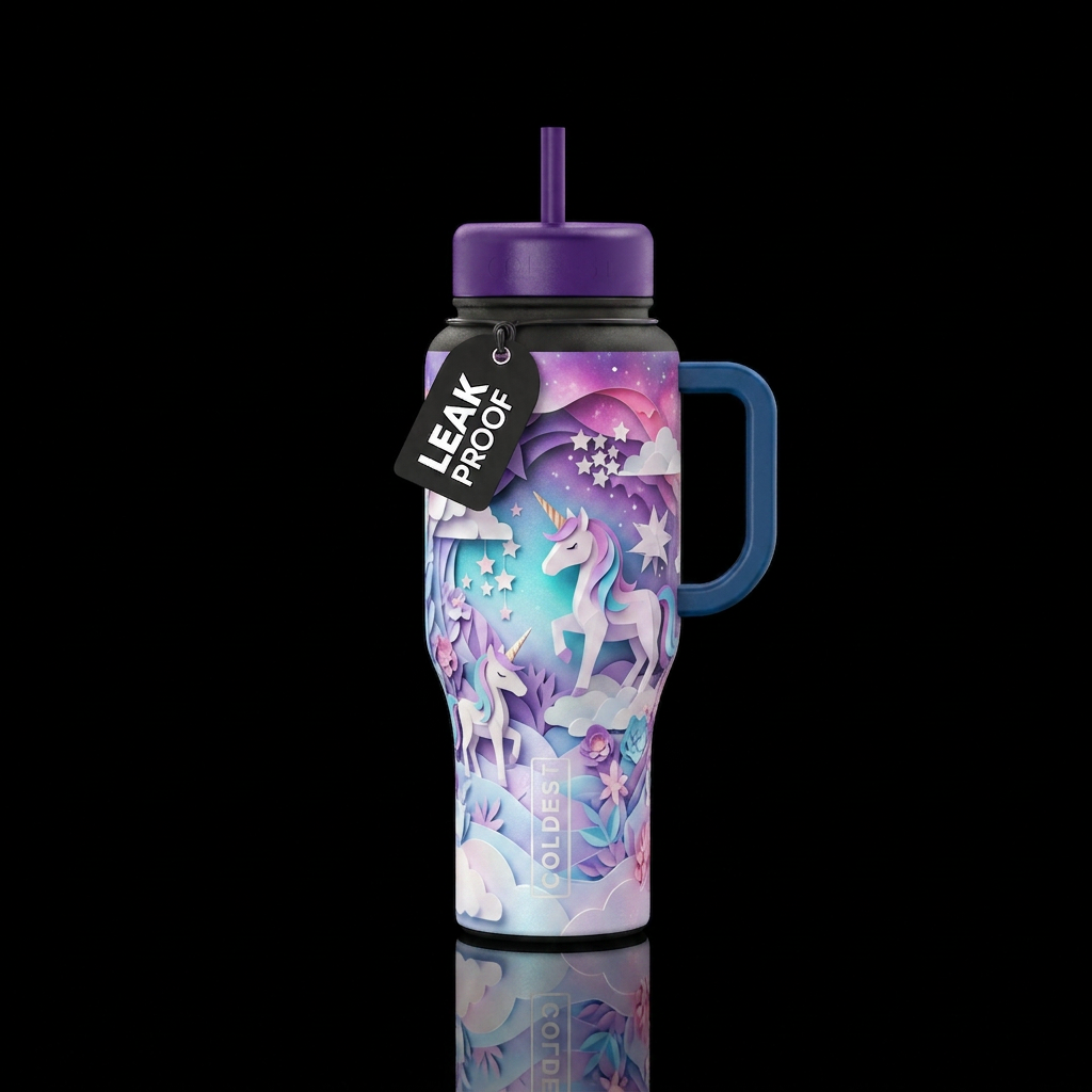 Unicorn papercraft ombre water bottle design