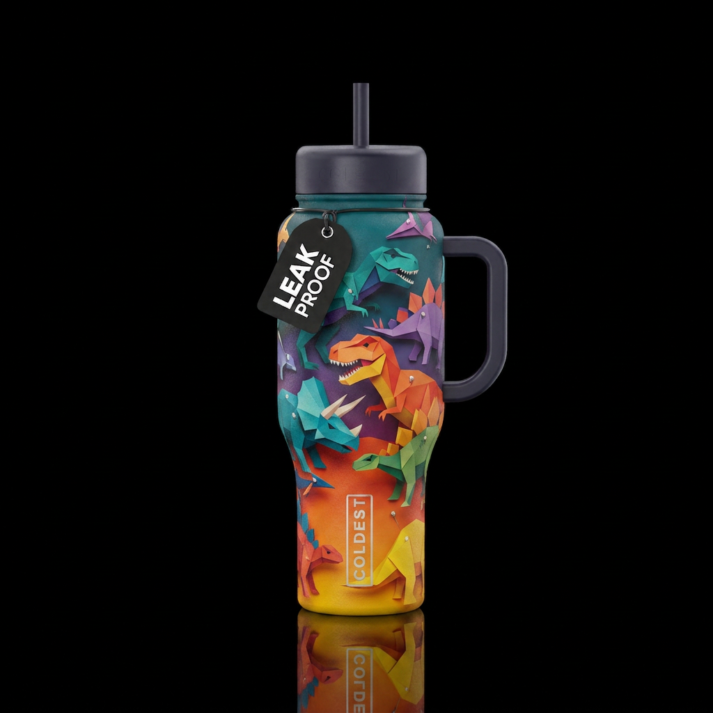 Dinosaur papercraft ombre water bottle design