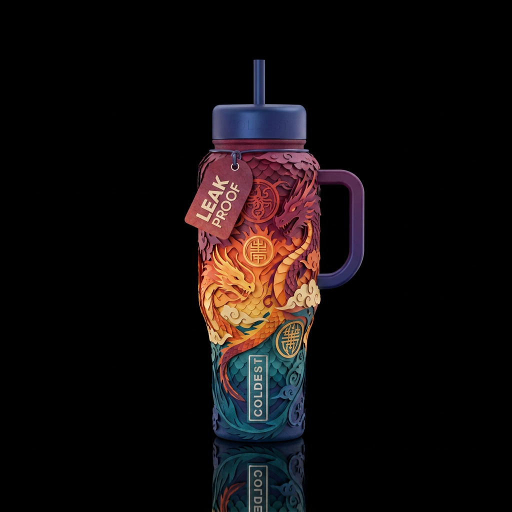 Dragoncore papercraft ombre water bottle design