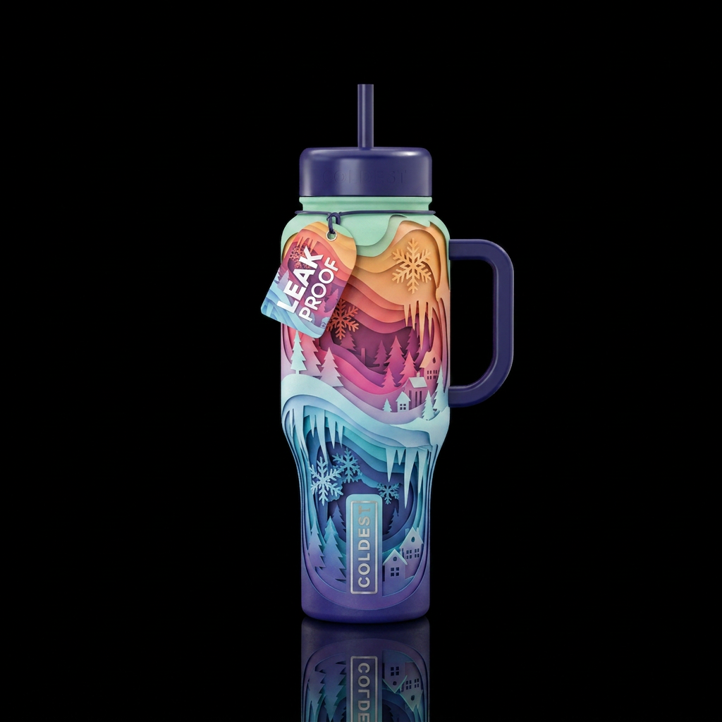 Winter papercraft ombre water bottle design