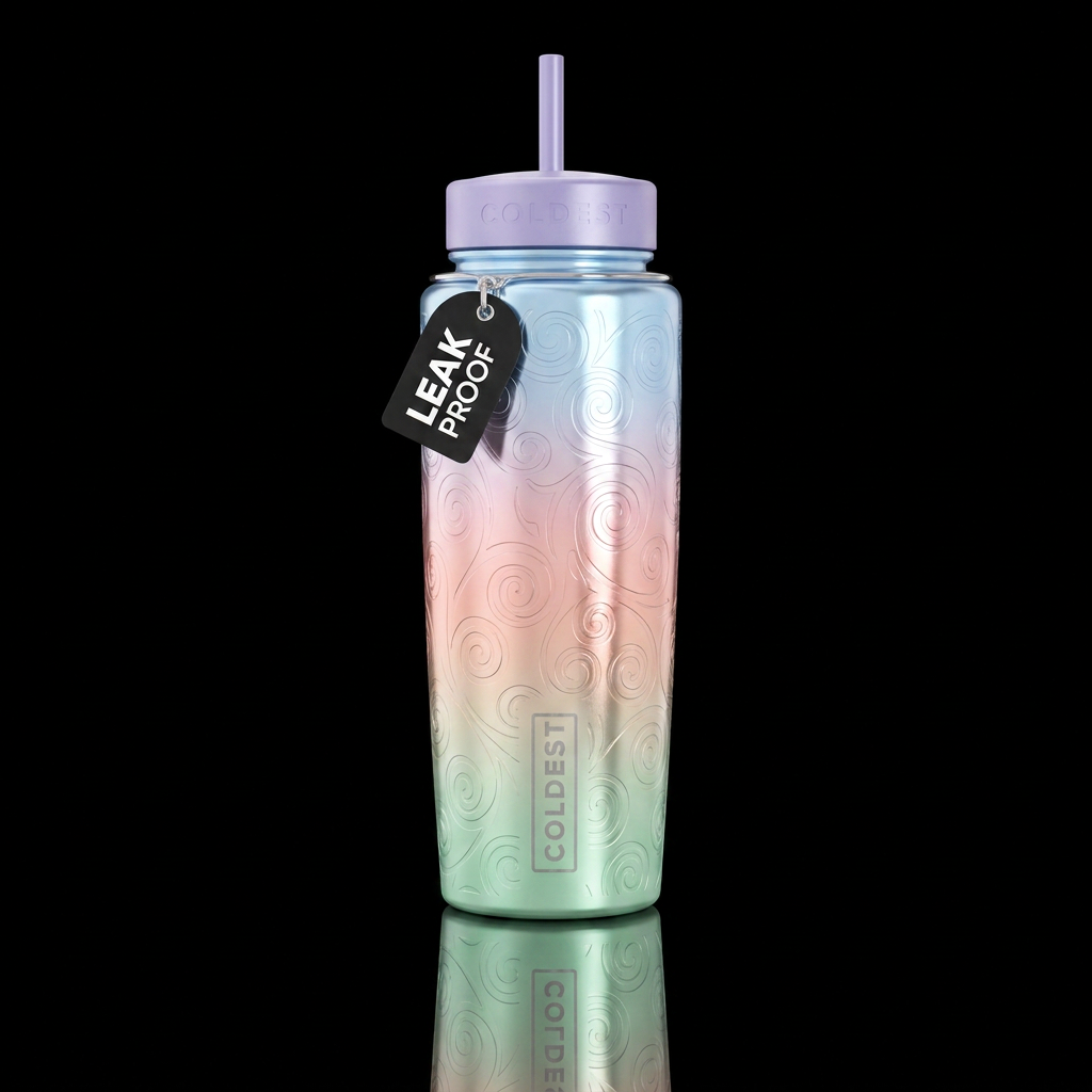 spring color palette ombre glossy with metallic et... water bottle design