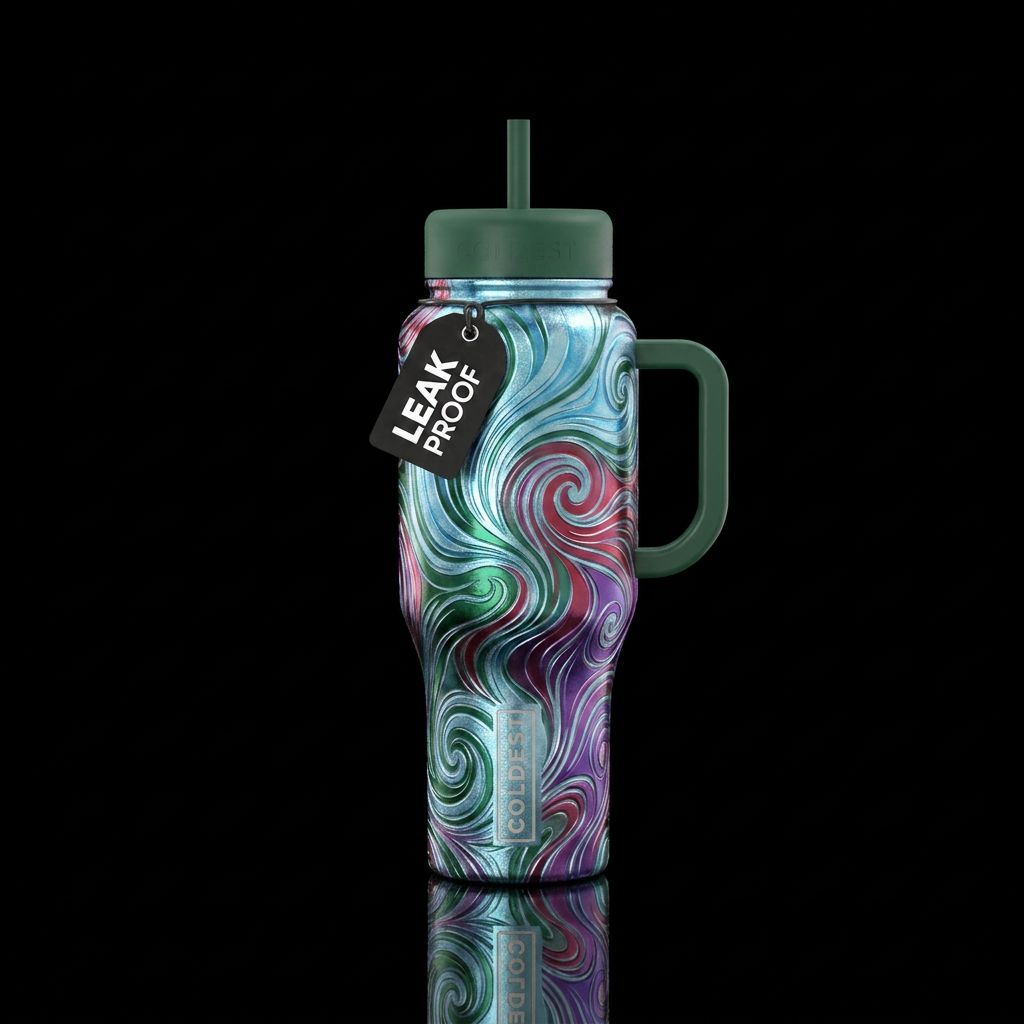 metallic etched winter color palette swirl glossy water bottle design