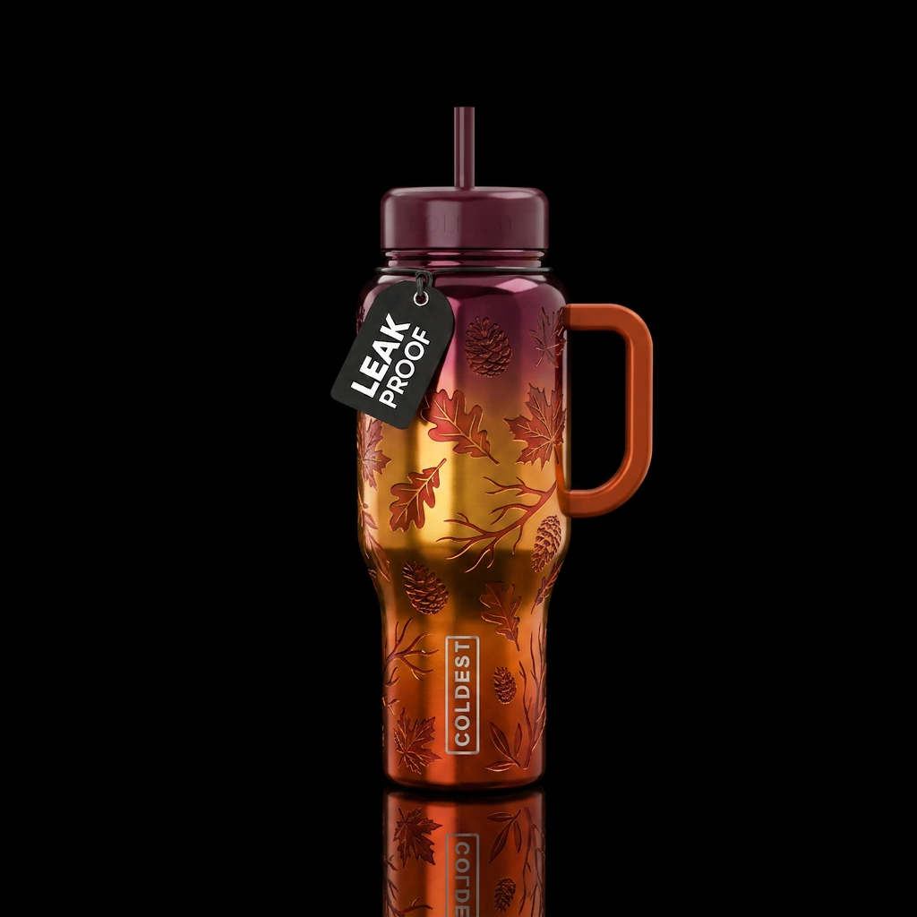 Autumn colors metallic etched ombre glossy water bottle design