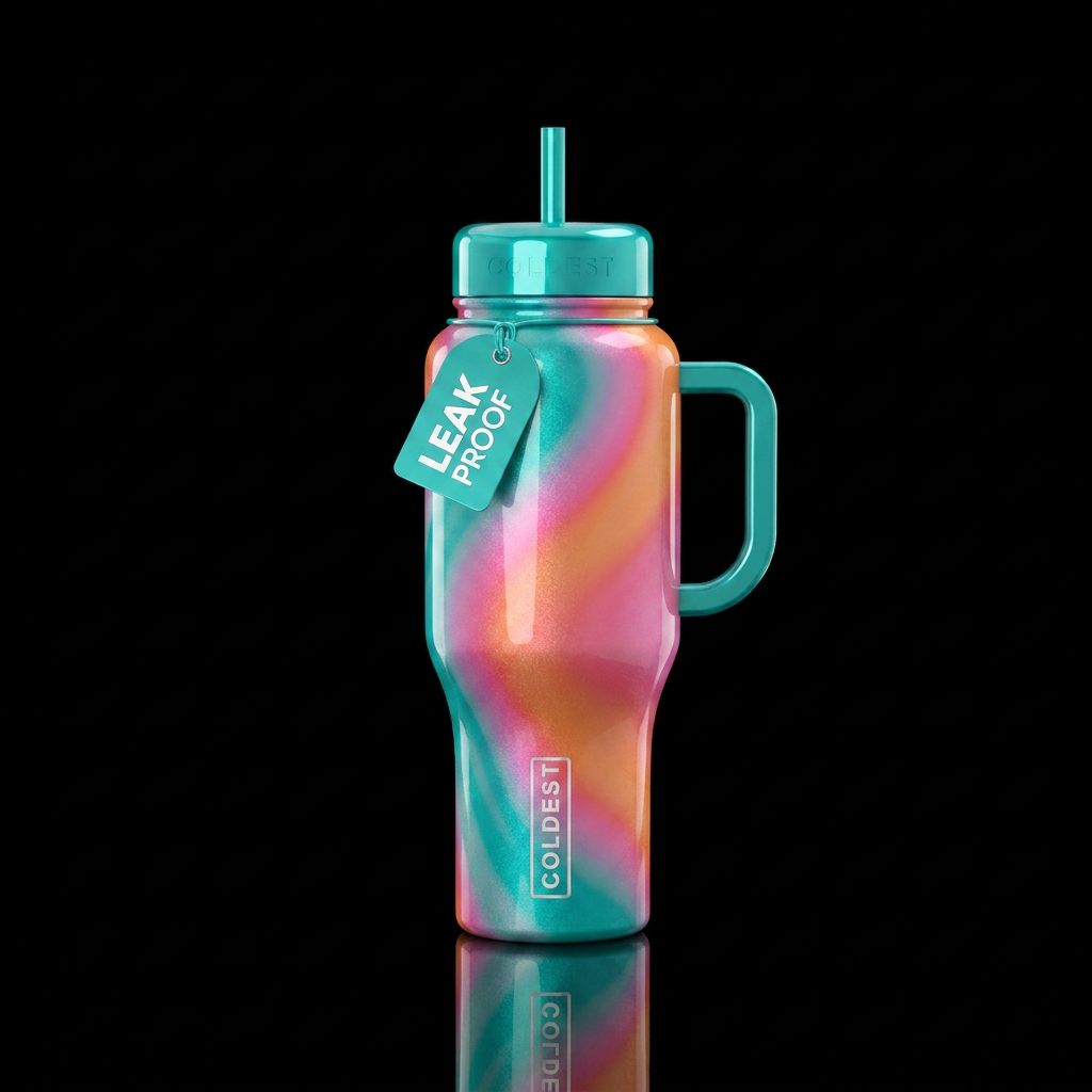 tropic shock color gradient shimmer glossy swirl water bottle design