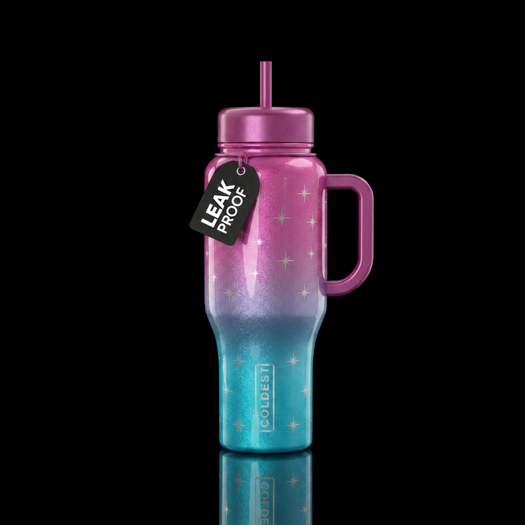 miami pop color ombre shimmer glossy with etched s... water bottle design