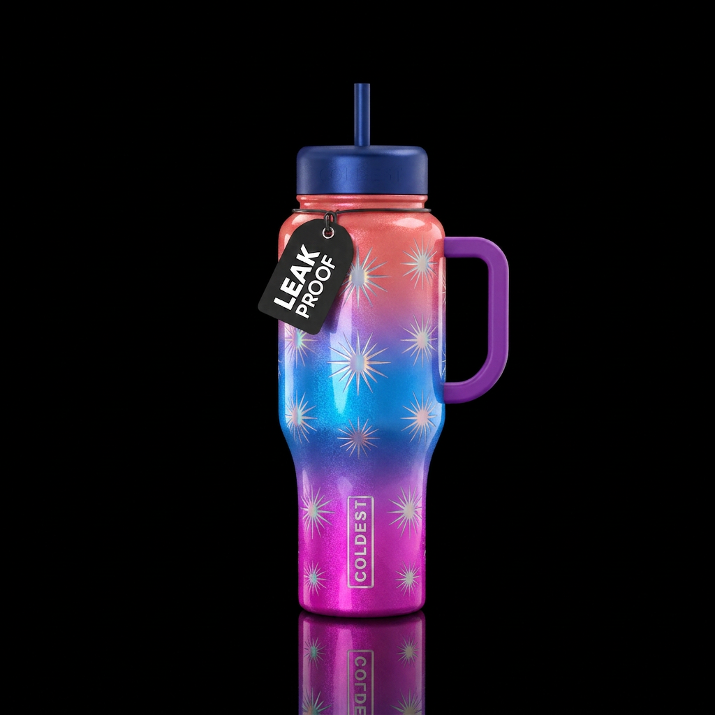 miami pop color ombre shimmer glossy with etched m... water bottle design