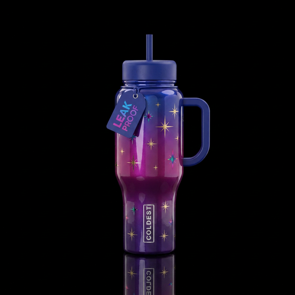 night petal color ombre glossy with starbursts water bottle design