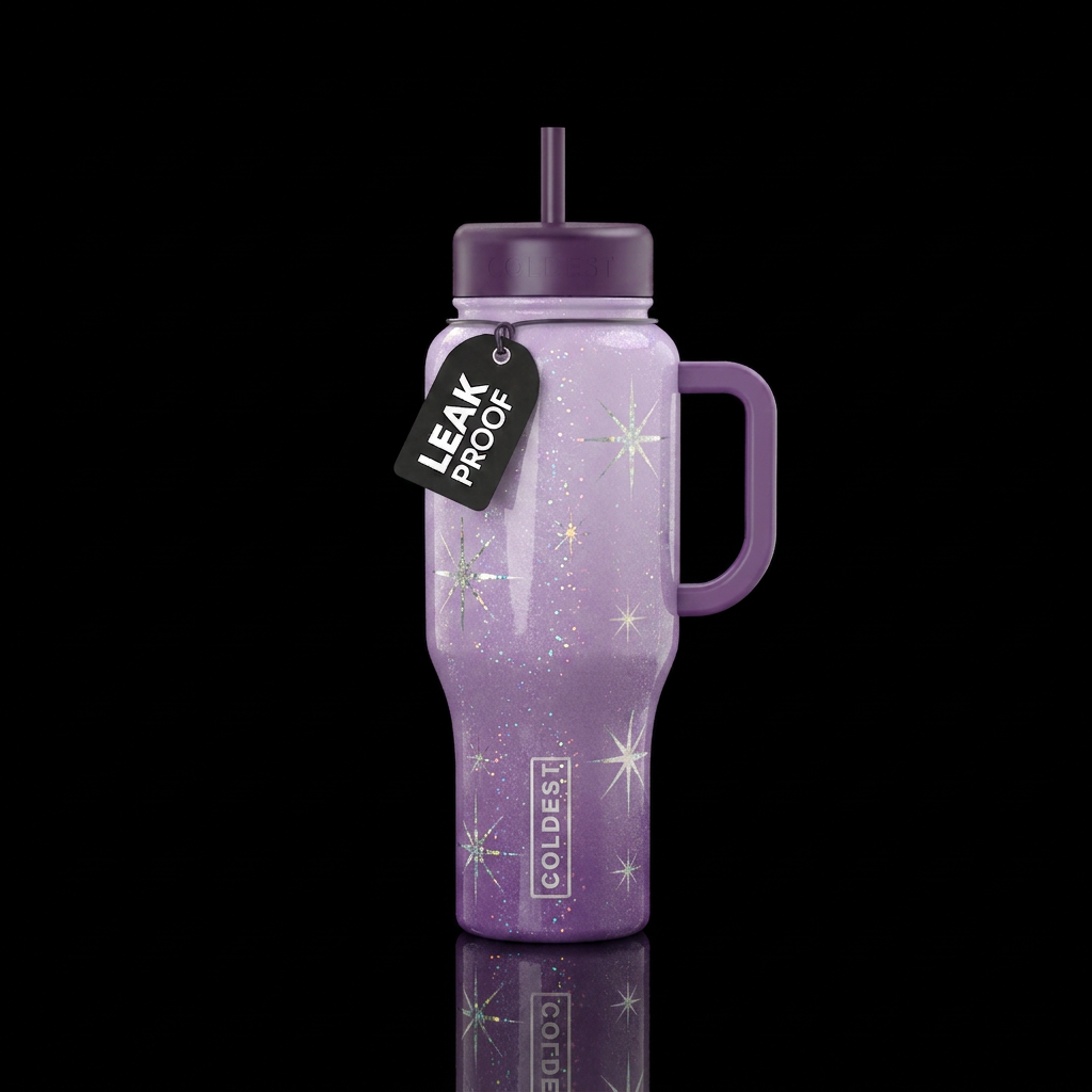 Lilac ombre with highlights of sparkle glossy with... water bottle design