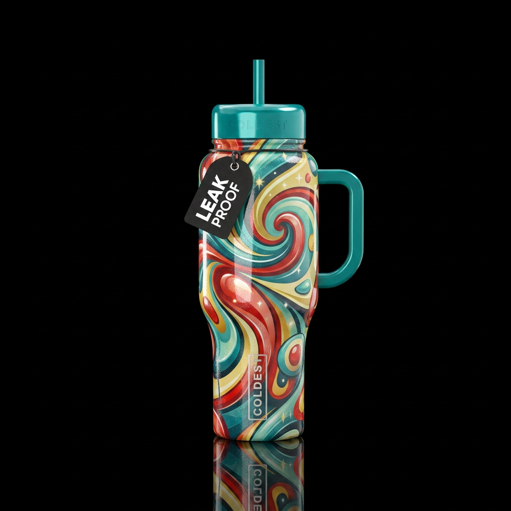 Abstract representation of the 1950s swirl shimmer... water bottle design
